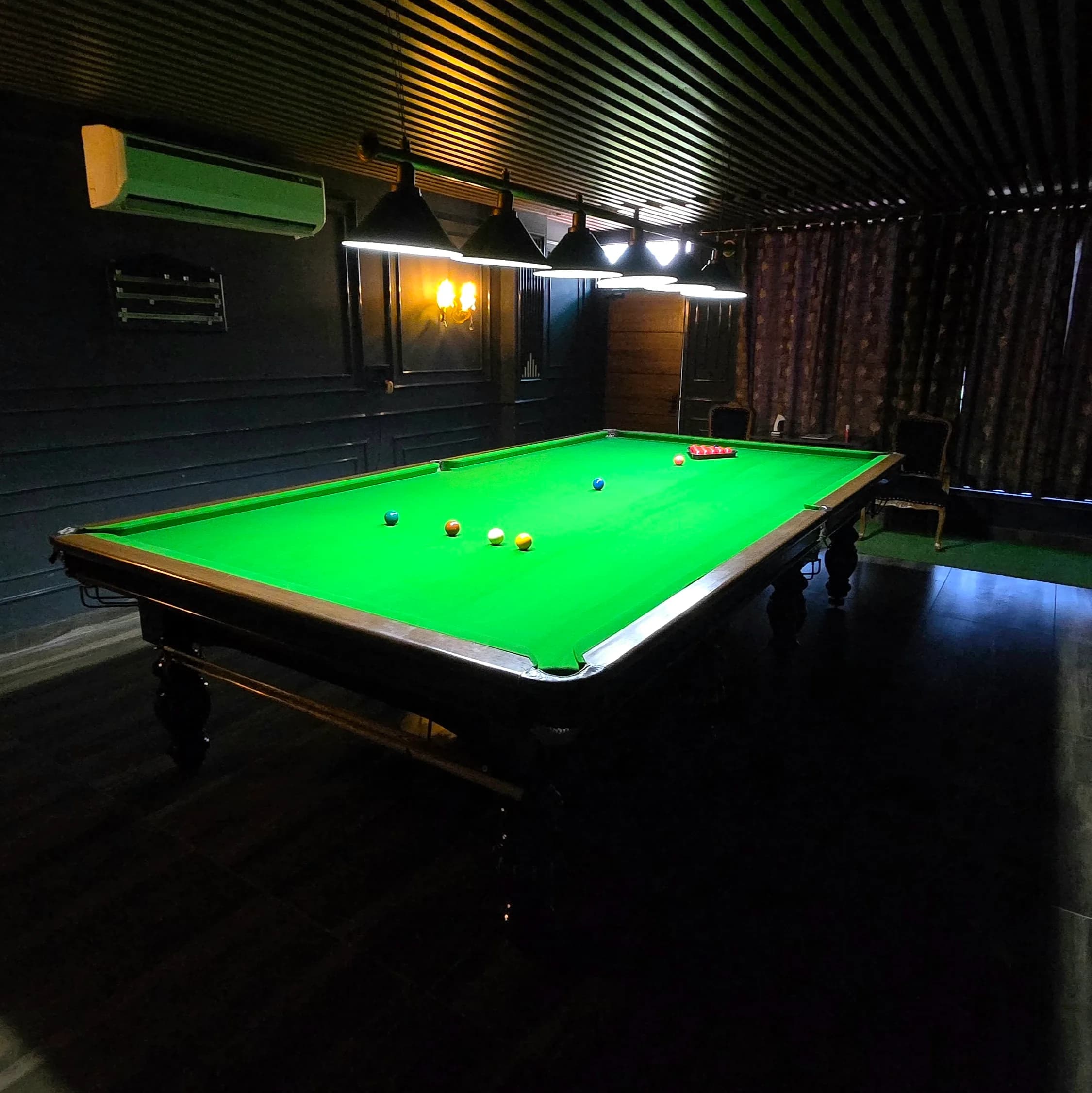 Private snooker room set up for a game
