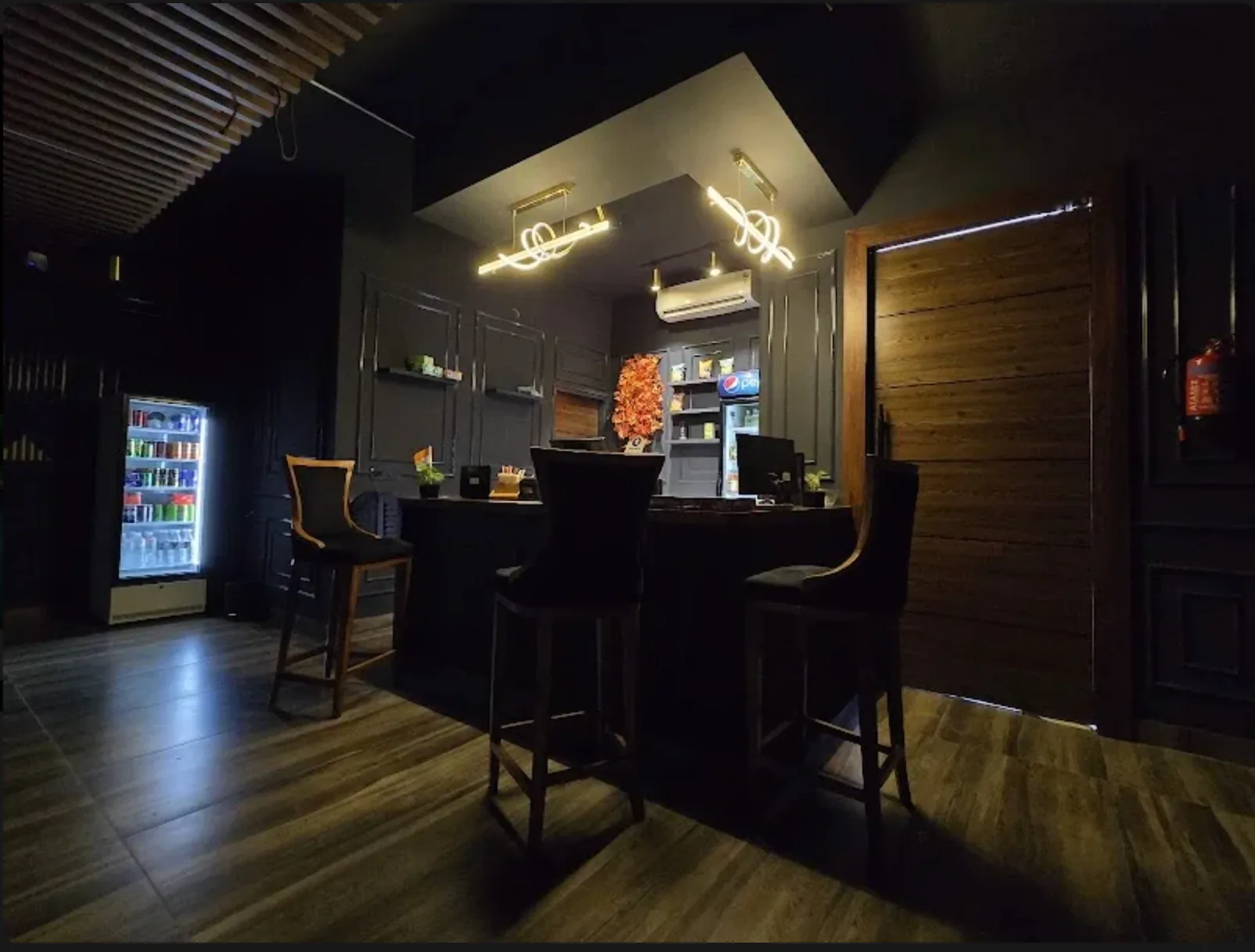 Café reception and bar counter with mood lighting